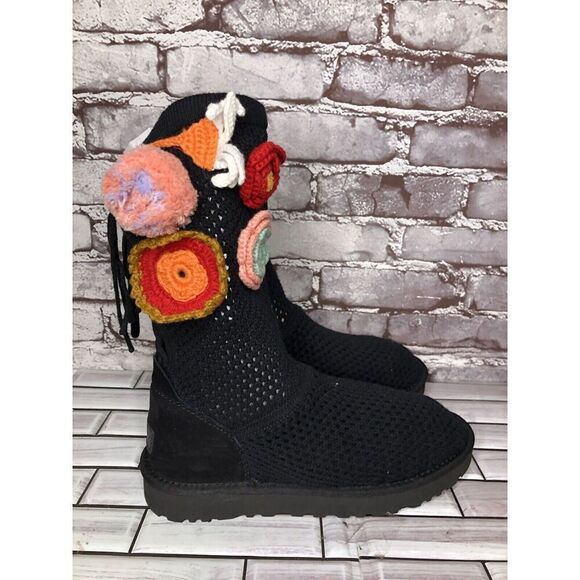 Ugg Australia Classic Floral Crochet Genuine Shearling Boots Women Sz 9M US/40EU - Picture 3 of 16